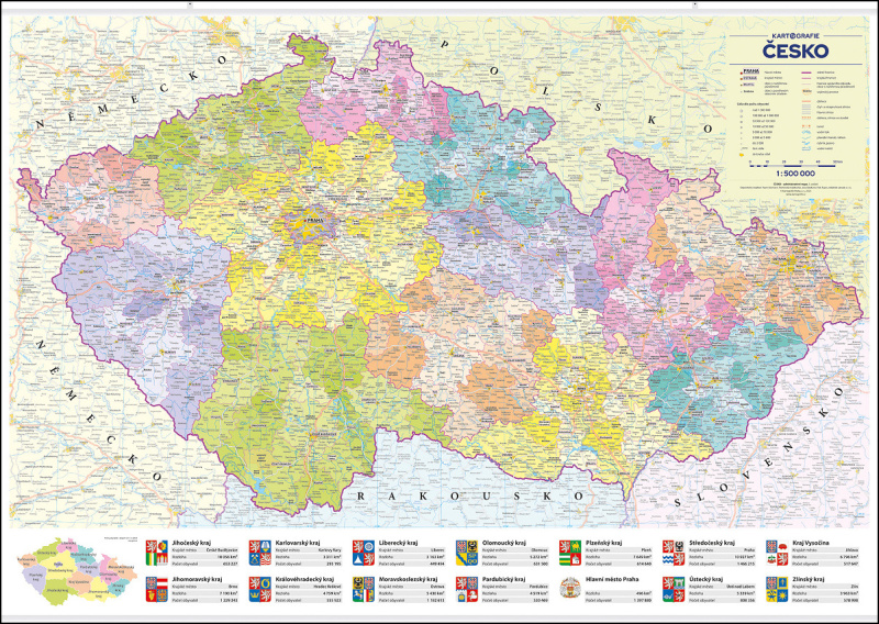 Česko administrativní mapa (nástěnná, 1:500 000)