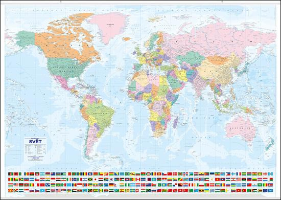 Svět nástěnná politická mapa s vlajkami