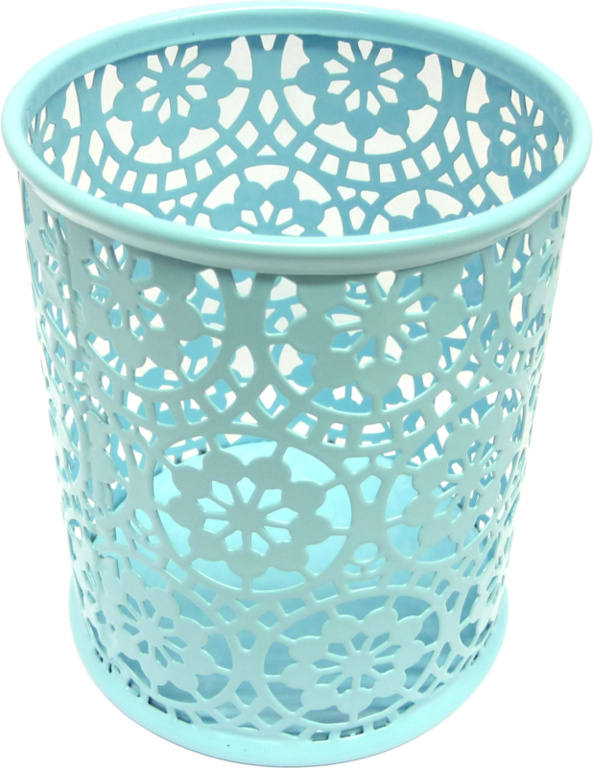 Drátěný stojánek na tužky kulatý, ornament - modrý