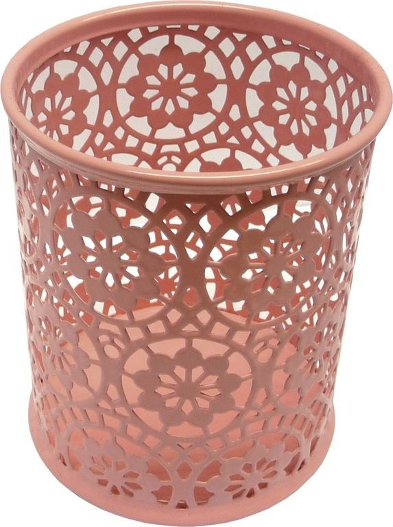 Drátěný stojánek na tužky kulatý, ornament - růžový