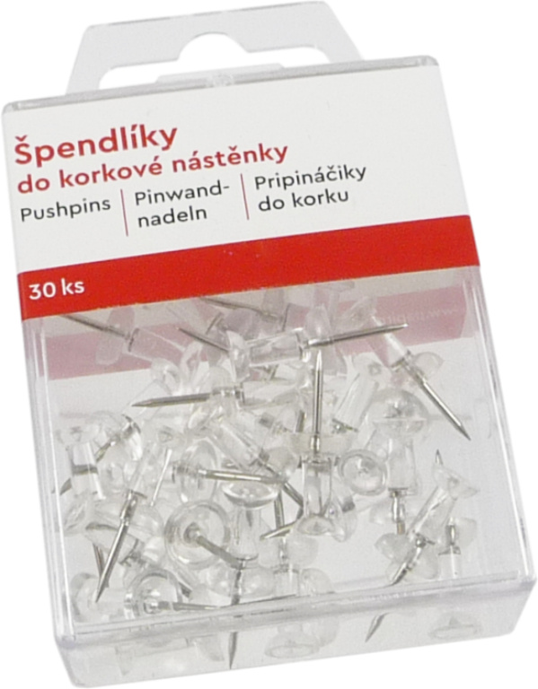 Špendlíky pro korkové nástěnky 30 ks - čiré