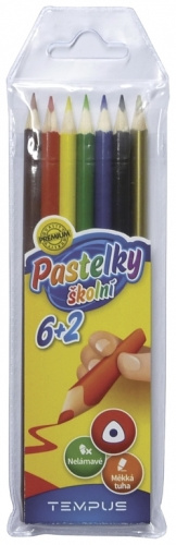 Pastelky Tempus dřevěné 6+2 barvy - trojhranné
