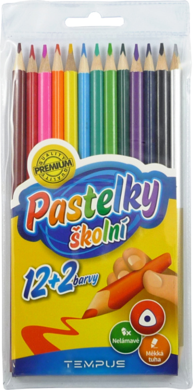 Pastelky Tempus dřevěné 12+2 barvy - trojhranné