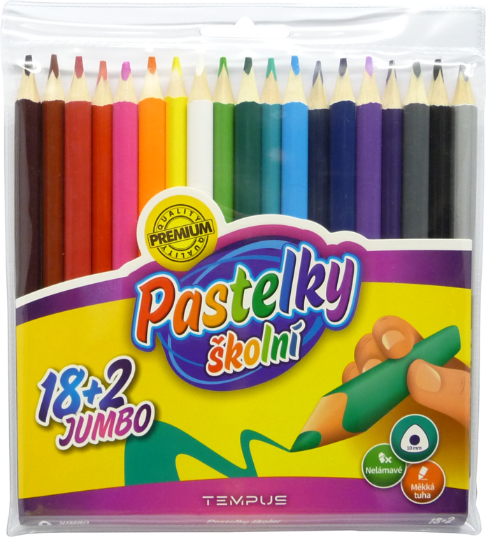 Pastelky Tempus dřevěné JUMBO 18+2 barvy - trojhranné