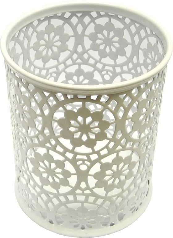 Drátěný stojánek na tužky kulatý, ornament - bílý