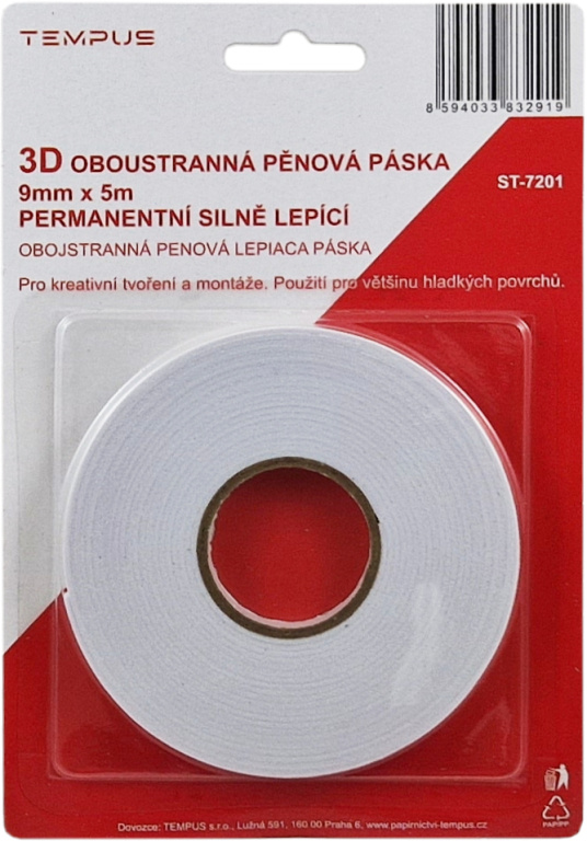 Lepicí páska oboustranná pěnová bílá 9 mm × 5 m
