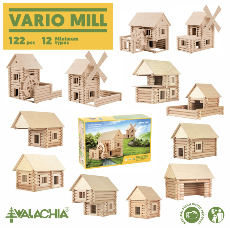 Walachia Dřevěná stavebnice Vario Mill 122 dílů