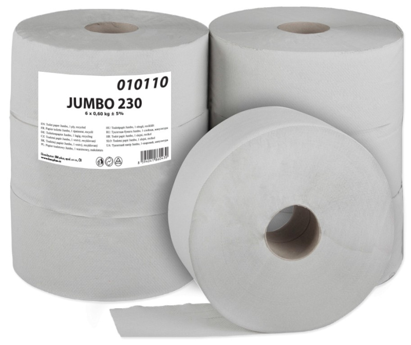 Toaletní papír jumbo - 1vrstvý, 180 m, 6 rolí