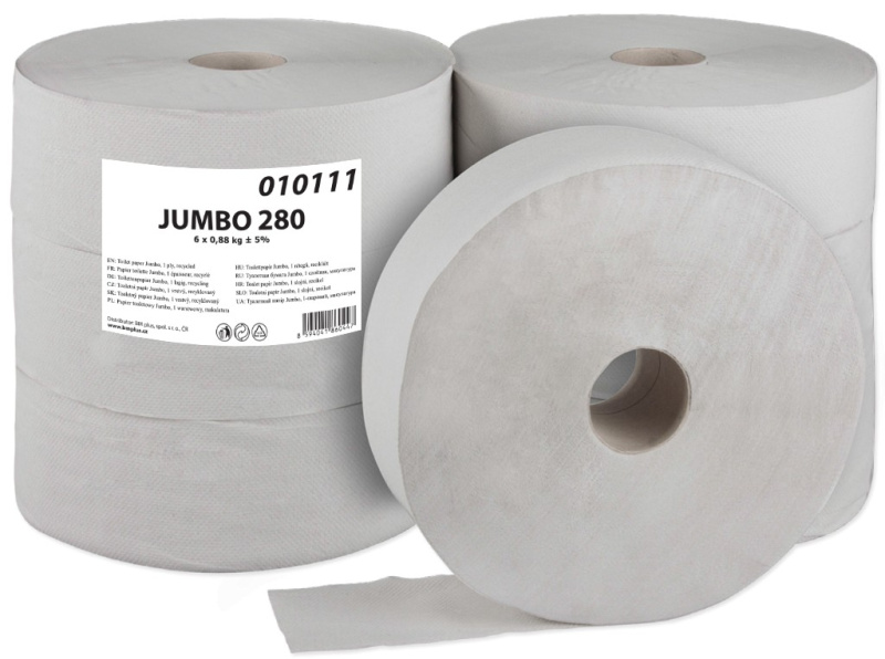 Jumbo - toaletní papír - 1vrstvý, průměr 28 cm, 265 m, 6 ks
