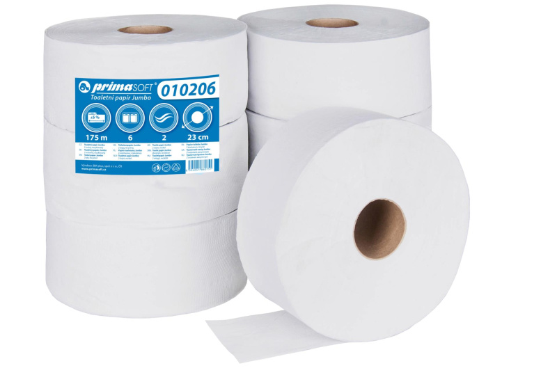 Toaletní papír jumbo Primasoft - 2vrstvý, bílý, 23 cm, 6 rolí