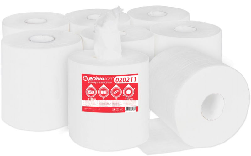 Primasoft Papírové ručníky v roli, dvouvrstvé, celulóza, 110 m, 6 rolí