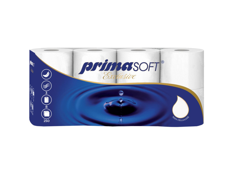 PrimaSoft Exclusive - toaletní papír - 3vrstvý, návin 30 m, 8 ks