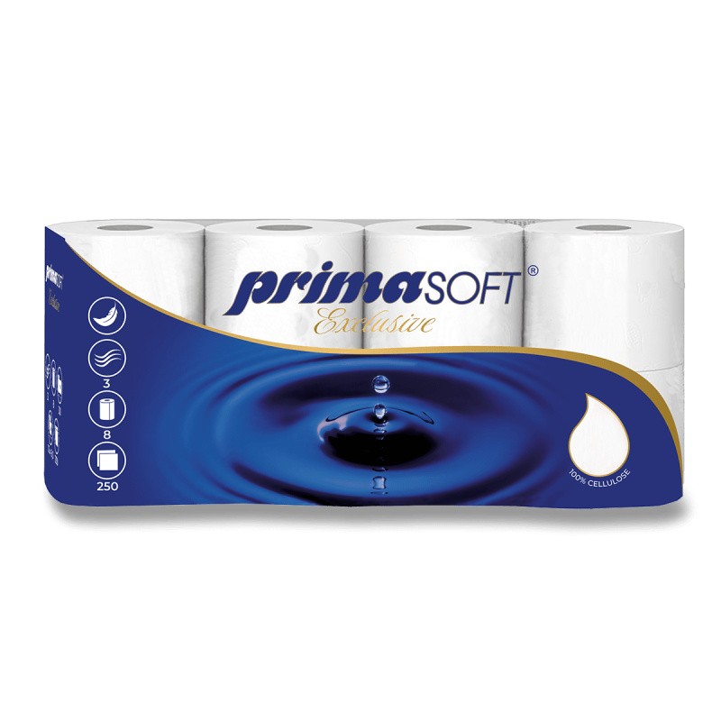 PrimaSoft Exclusive - toaletní papír - 3vrstvý, návin 30 m, 8 ks