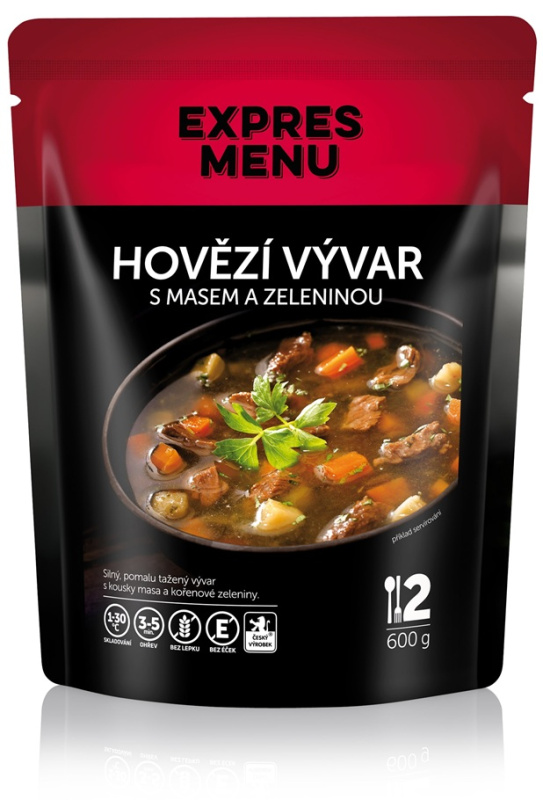 Hovězí vývar s masem a zeleninou EXPRES MENU (2 porce)