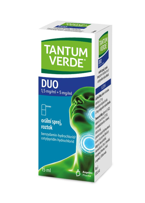 TANTUM VERDE DUO 1,5MG/ML+5MG/ML Orální sprej, roztok 1X15ML