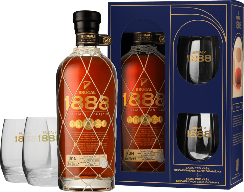 Brugal 1888 Ron Gran Reserva Doblemente Anejado + 2 sklenice 40% 0,7l (darčekové balenie 2 poháre)