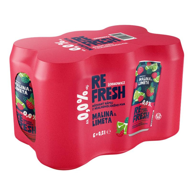 Lobkowicz Refresh Malina & Limeta míchaný nápoj z nealkoholického piva 6×0,5 l plech