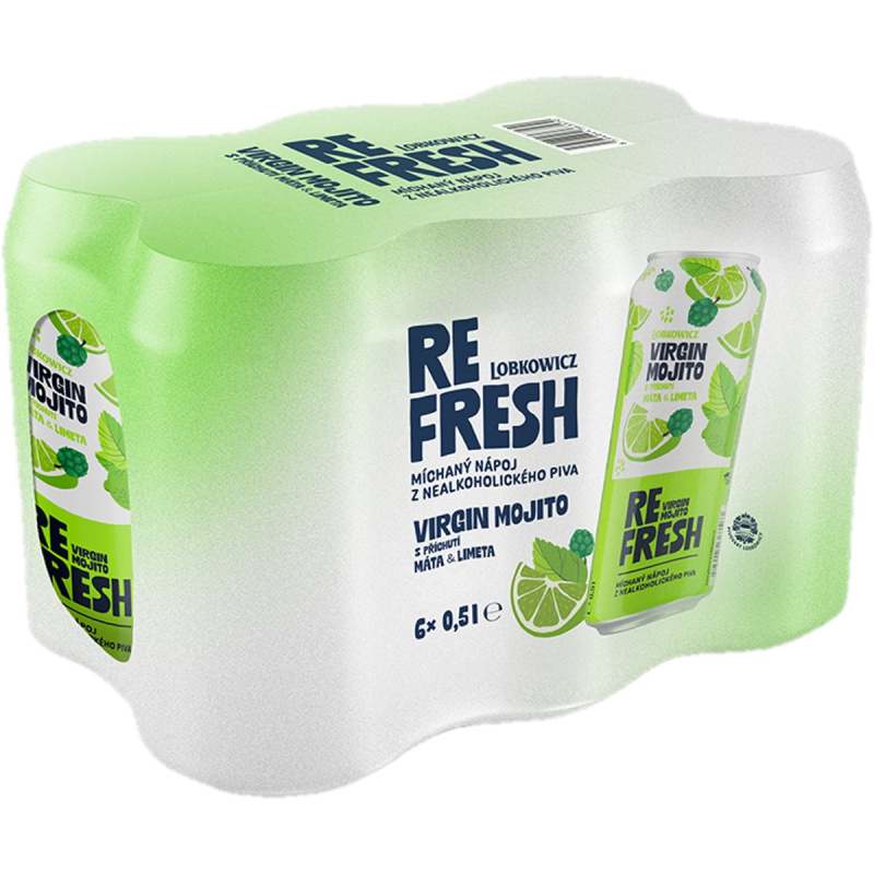 Lobkowicz Refresh Virgin Mohito míchaný nápoj z nealkoholického piva 6×0,5 l plech