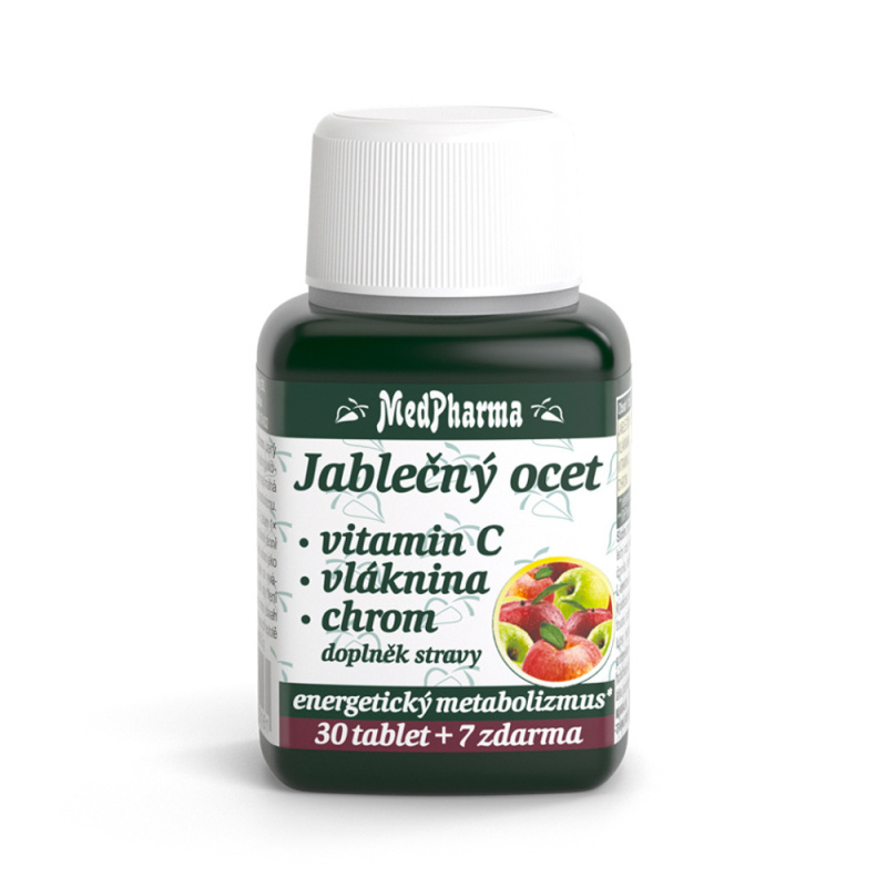 MedPharma Jablečný ocet + vitamin C + vláknina + chrom, 37 tablet