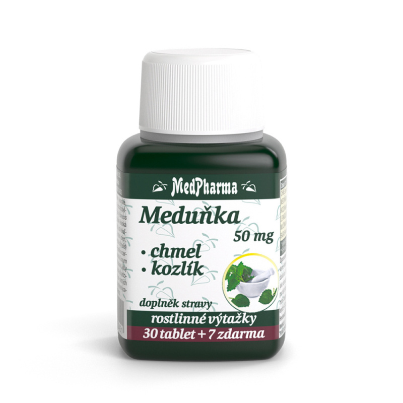 MedPharma Meduňka 50 mg + chmel + kozlík, 37 tablet