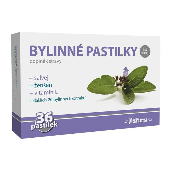 MedPharma Bylinné pastilky bez cukru, šalvěj, ženšen, 36 pastilek