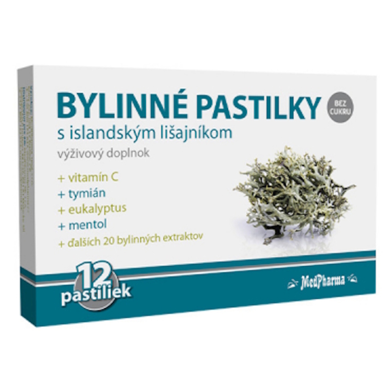 MedPharma Bylinné pastilky bez cukru s islandským lišejníkem, 12 pastilek