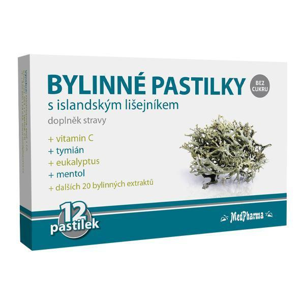 MedPharma Bylinné pastilky bez cukru s islandským lišejníkem, 12 pastilek