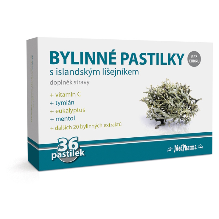 MedPharma Bylinné pastilky bez cukru s islandským lišejníkem, 36 pastilek