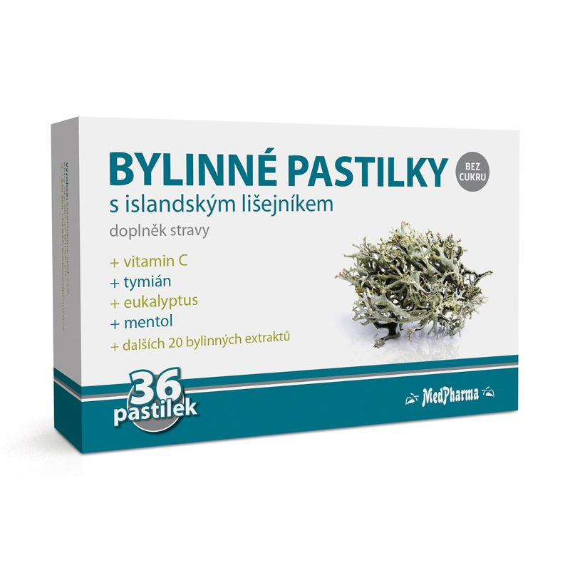 MedPharma Bylinné pastilky bez cukru s islandským lišejníkem, 36 pastilek