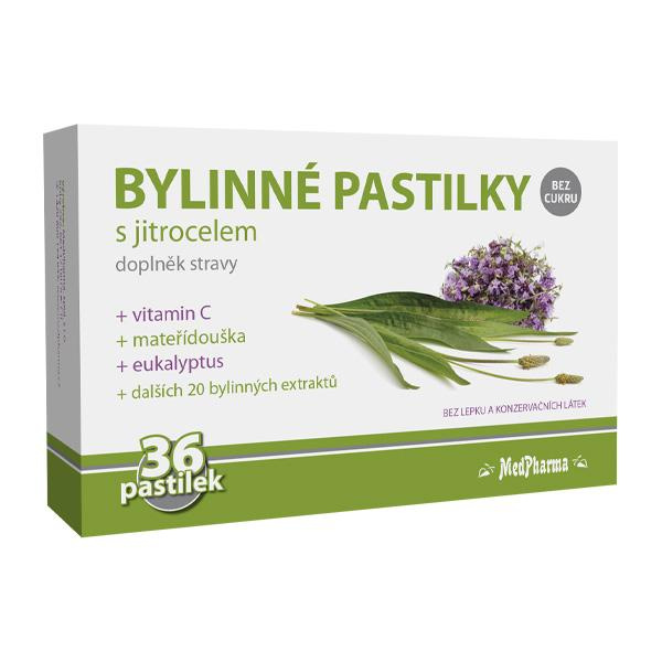 MedPharma Bylinné pastilky bez cukru s jitrocelem, 36 pastilek