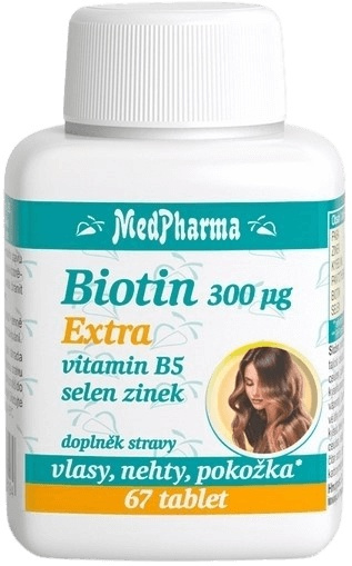 MedPharma Biotin Extra, Vitamin B5, Selen, Zinek, 67 tablet