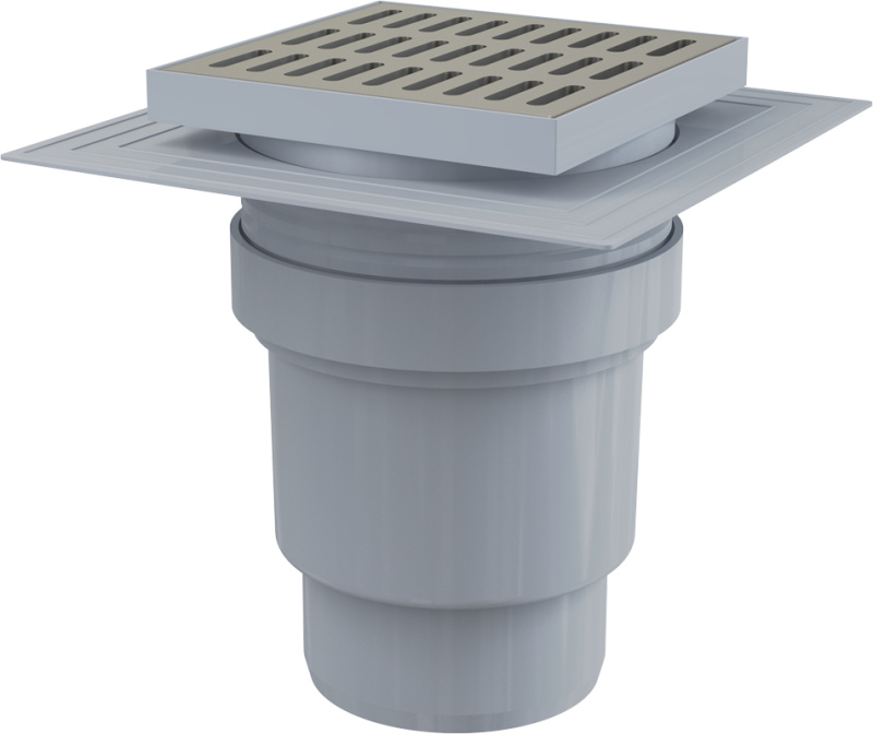 Vpust podlahová Alca APV13 150×150 mm DN 100 přímá nerez mřížka