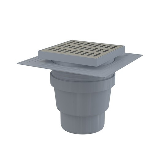 Vpust podlahová Alca APV13 150×150 mm DN 100 přímá nerez mřížka