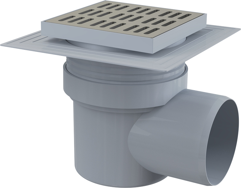 Vpust podlahová Alca APV12 150×150 mm DN 100 boční nerez mřížka