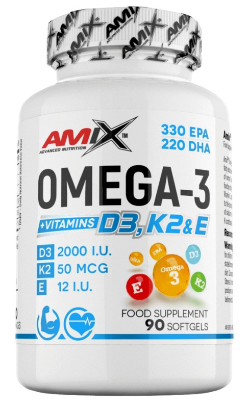 AMIX Omega 3 D3+K2+E, 90 kapslí