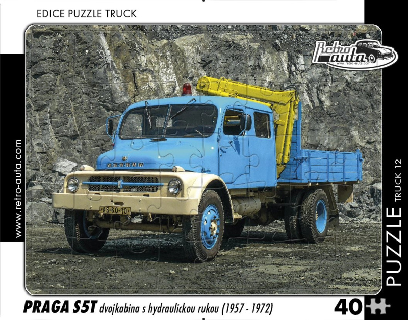 RETRO-AUTA TRUCK č.12 Praga S5T dvojkabina s hydraulickou rukou 1957-1972 40 dílků