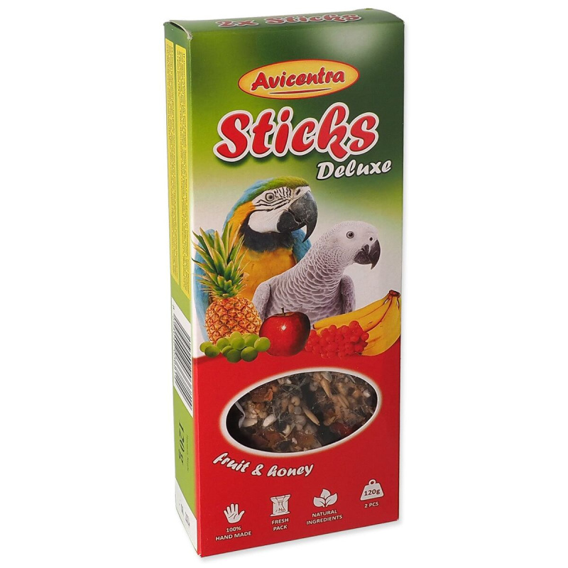 Tyčinky AVICENTRA ovocné pro velké papoušky 2 ks