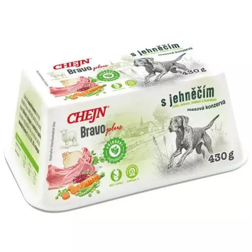 Chejn bravo plus konzerva jehněčí s zeleninou a brusinkou p 430g