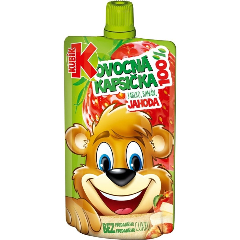 Kubík 100% ovocná kapsička jablko-banán-JAHODA 100g