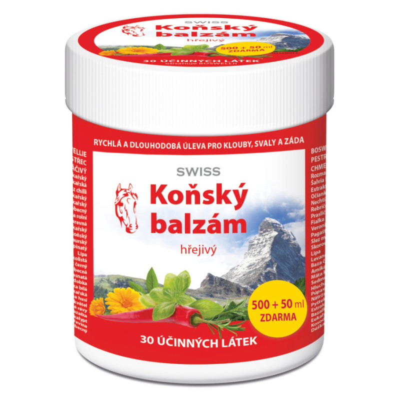 Koňský balzám SWISS hřejivý, 500 + 50 ml