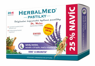 Dr. Weiss HerbalMed Šalvěj + ženšen + vitamin C, 24+6 pastilek