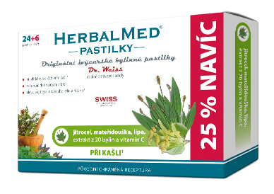 Dr. Weiss HerbalMed Jitrocel+mateřídouška+lípa+ vitamin C, 24+6 pastilek