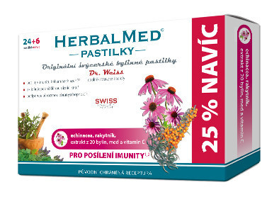 Dr. Weiss HerbalMed Echinacea + rakytník + vitamin C, 24+6 pastilek