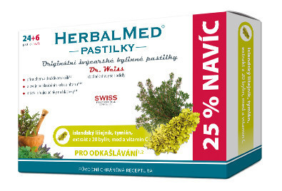 Dr. Weiss HerbalMed Lišejník+tymián+med+ vitamin C, 24+6 pastilek