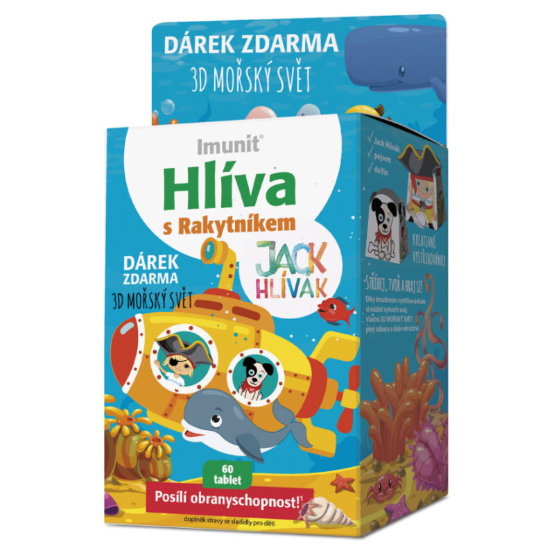 Imunit Hlíva JACK HLÍVÁK s rakytníkem pro děti, 60 tablet +3D mořský svět