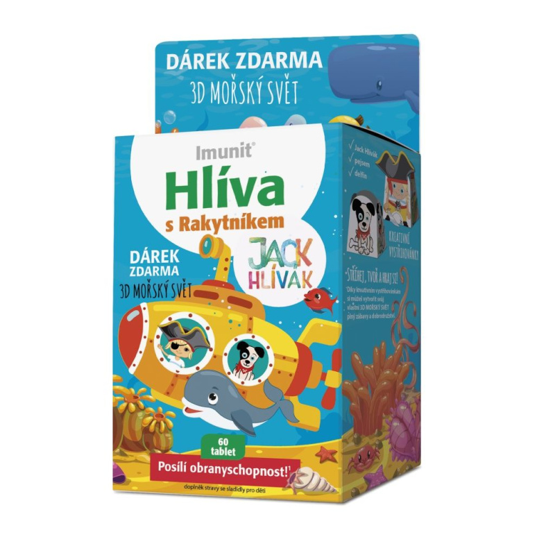 Imunit Hlíva JACK HLÍVÁK s rakytníkem pro děti, 60 tablet +3D mořský svět
