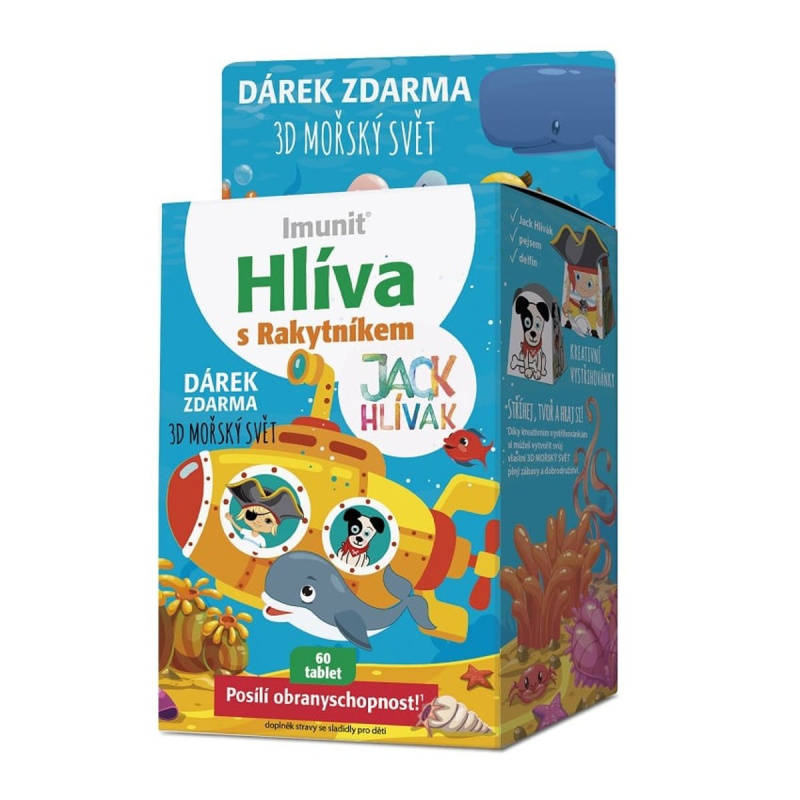 Imunit Hlíva JACK HLÍVÁK s rakytníkem pro děti, 60 tablet +3D mořský svět