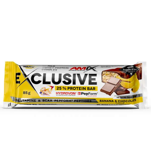 AMIX Exclusive Protein Bar, 85 g Příchuť: Čokoláda/Banán