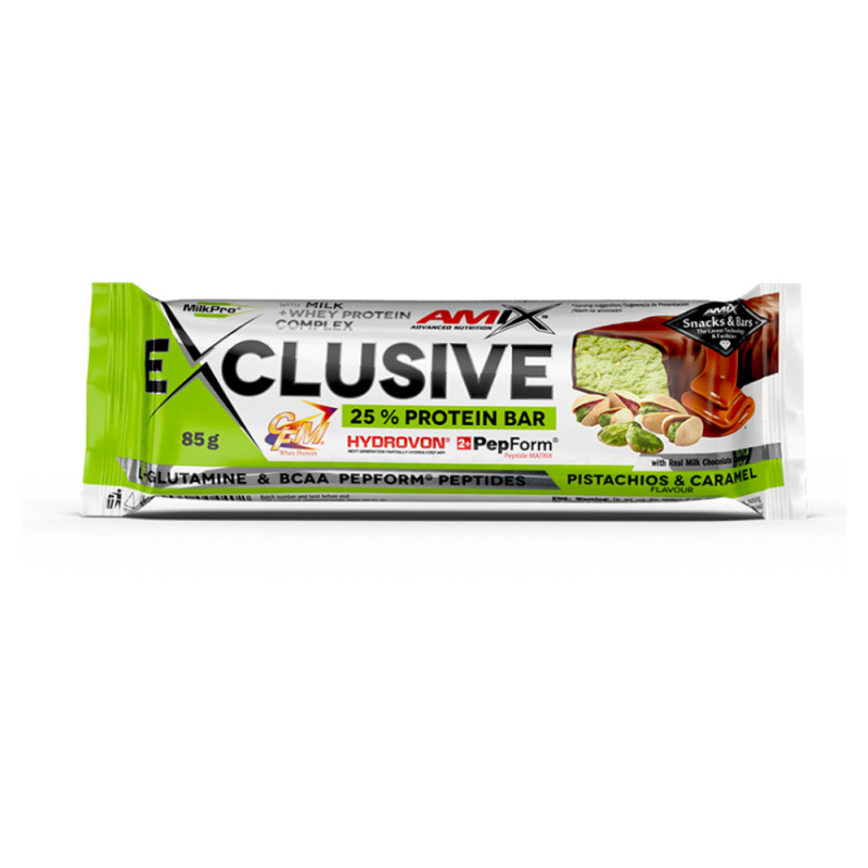 AMIX Exclusive Protein Bar, 85 g Příchuť: Pistácie/Karamel