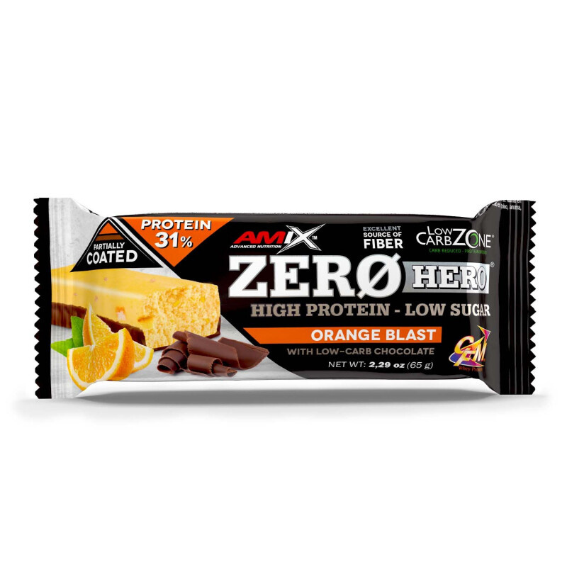 AMIX Zero Hero 31%, proteinová tyčinka, 65 g Příchuť: Pomeranč